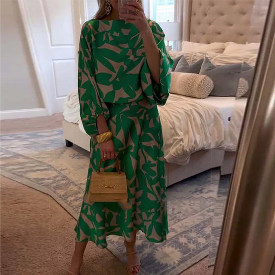 Set Klänning Avslappnad Tryckt Lykthylsa Temperament