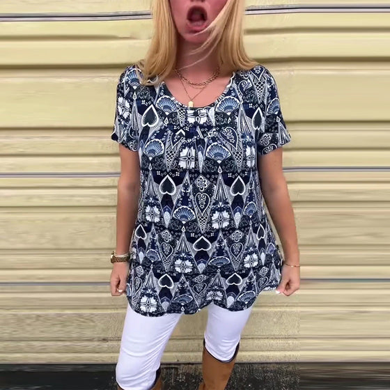 T-shirt med rund hals och tryck i retrostil