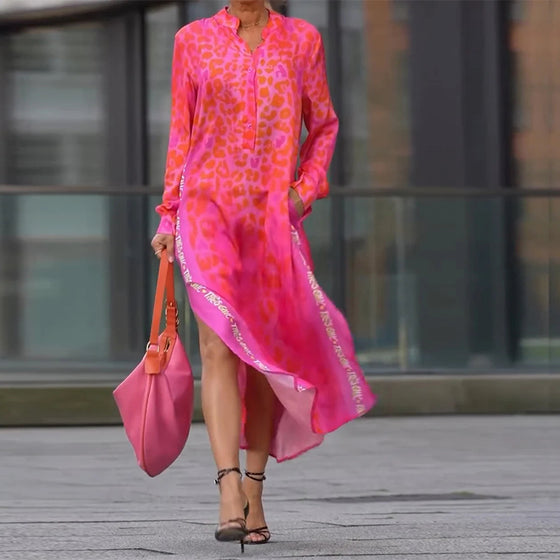 Klänning Långärmad Leopardskrivna Slits