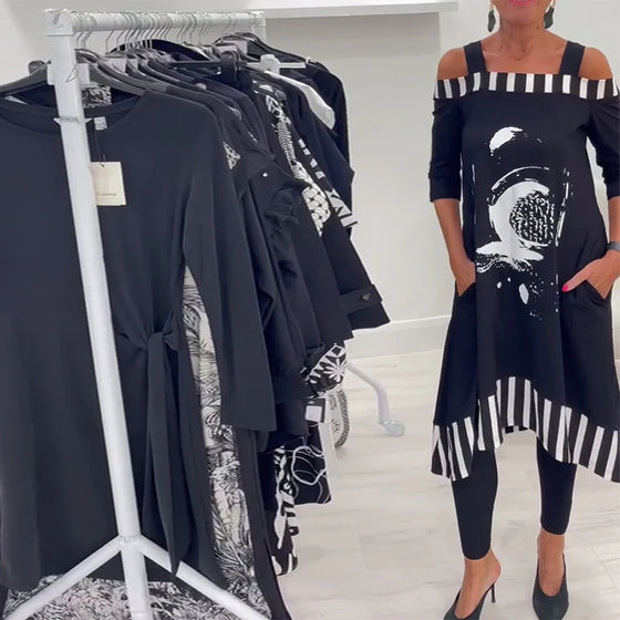 Klänning Off-Shoulder Oregelbundet Löst Tryck