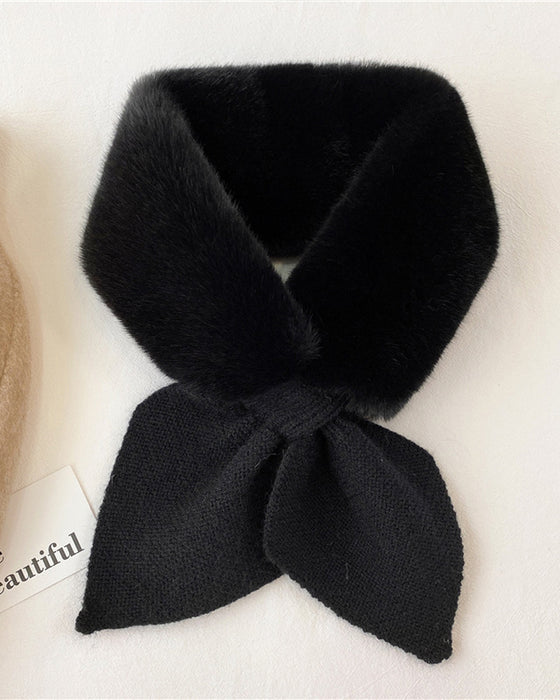 Modern Stickad Päls Halsduk Med Patchwork