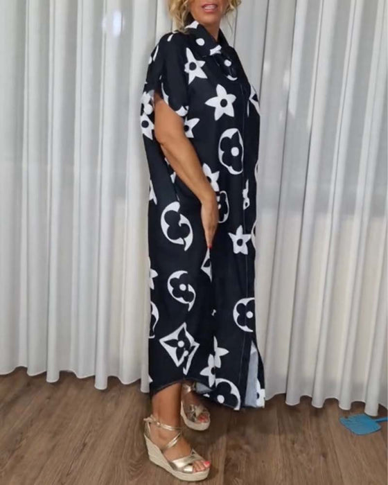 Avslappnad klänning i kontrasttryck