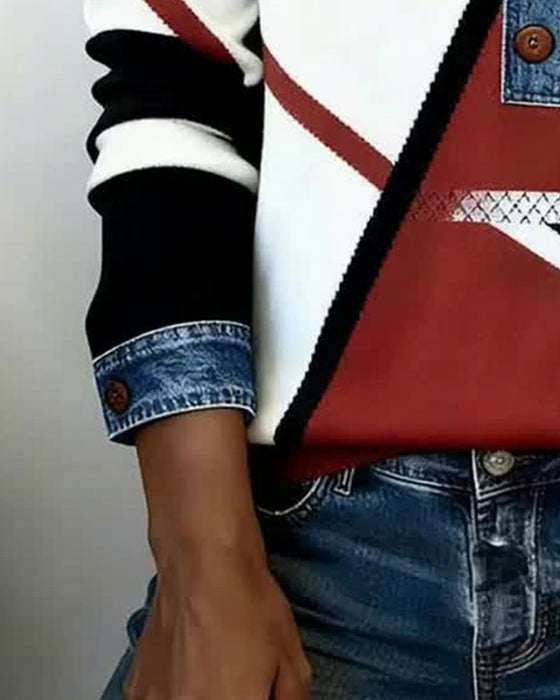 Långärmad Tröja Med Färgblocker Och Avslappnad Stil