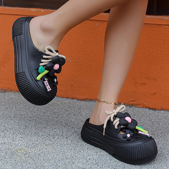 🌴 Dam Andningsbara Tofflor med Blomdekoration