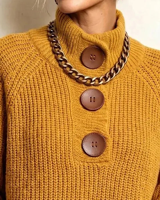 Tröja Turtleneck Knappad Raglanärm