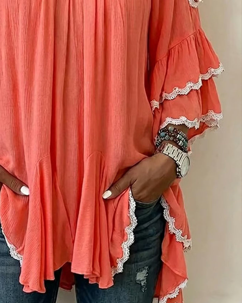 Blus Off-Shoulder Rynkad Fladdermusärm Loose Fit