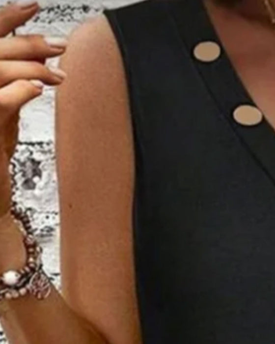 Klänning Skevn Spett Dekorativ Knapp Ärmelös