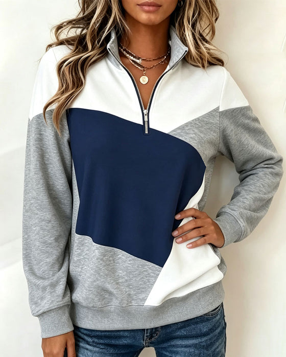 Sweatshirt Geometrisk Färgblock Dragkedja