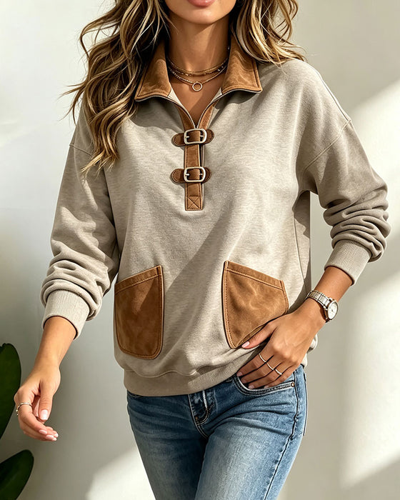 Sweatshirt Mocka Lapptäcke Ficka