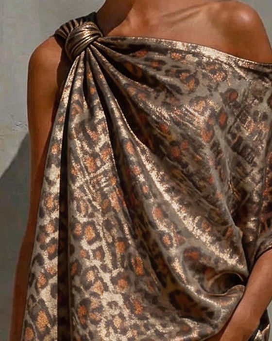 Blus Guld Folie Leopard Enaxlad Twist