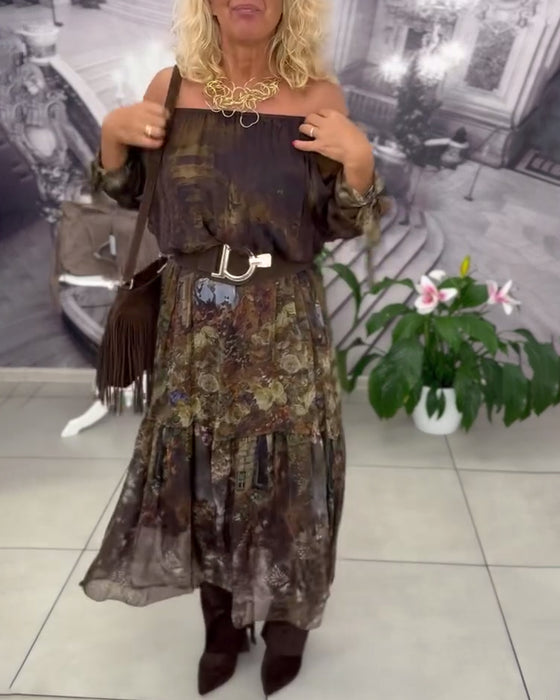 Klänning Elegant Blomtryck Lång