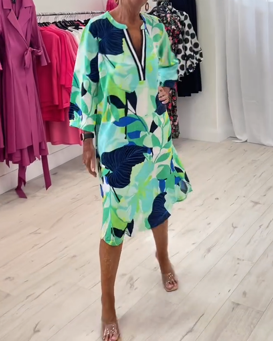 Klänning Ståkrage Trekvartsärmar Digitaltryck