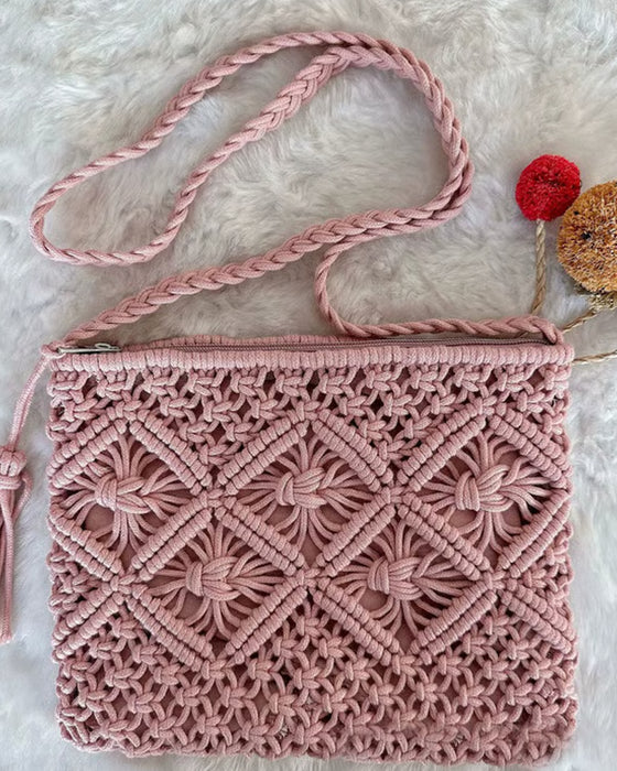 🏆Snabbrea⚡Minimalistisk Toffs Kvinnlig Clutch – Retro Vävd Väska i Bomullssnöre Sommarsemester Boho Strandväska