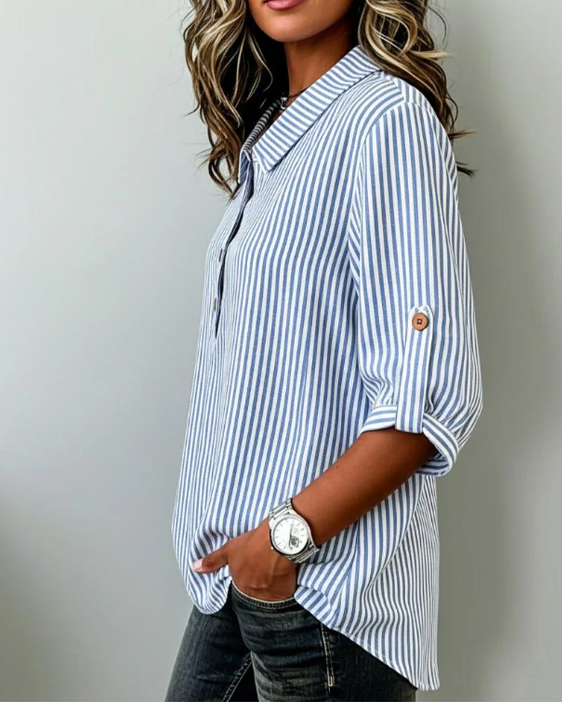 Blus Casual Randig Henley