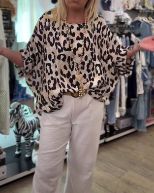 Blus Med Rund Hals Leopardtryck Lös