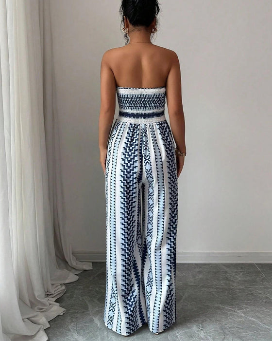 Jumpsuit Geometrisk Bandeau Slits Bred Ben