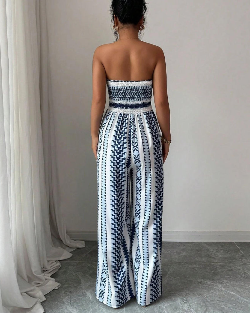 Jumpsuit Geometrisk Bandeau Slits Bred Ben