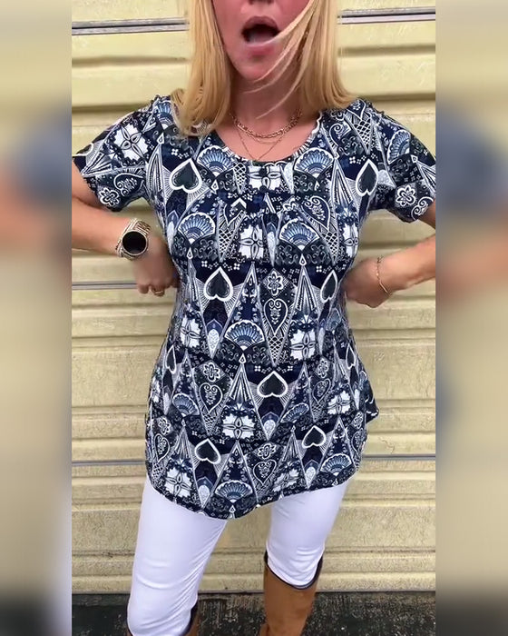 T-shirt med rund hals och tryck i retrostil