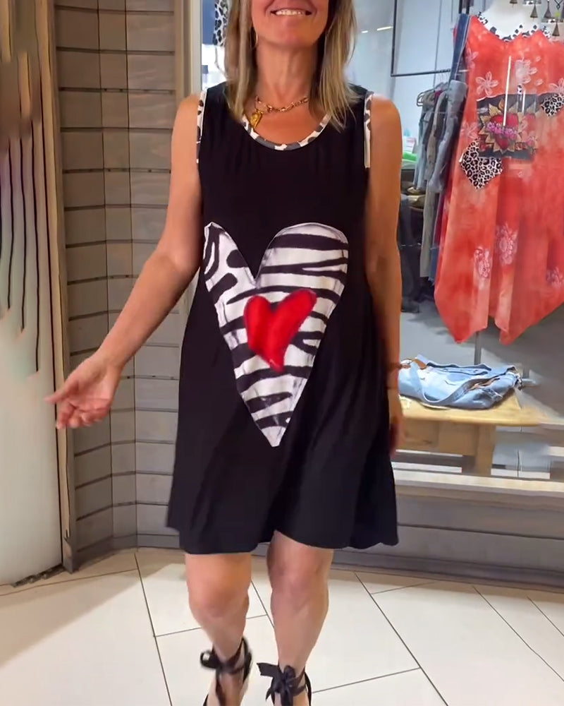 Klänning Zebratryck Hjärtformad Ärmlös Mini