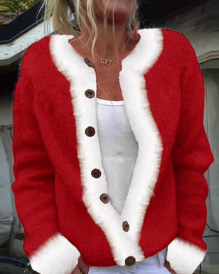 Färgkontrast Moderiktig Långärmad Cardigan