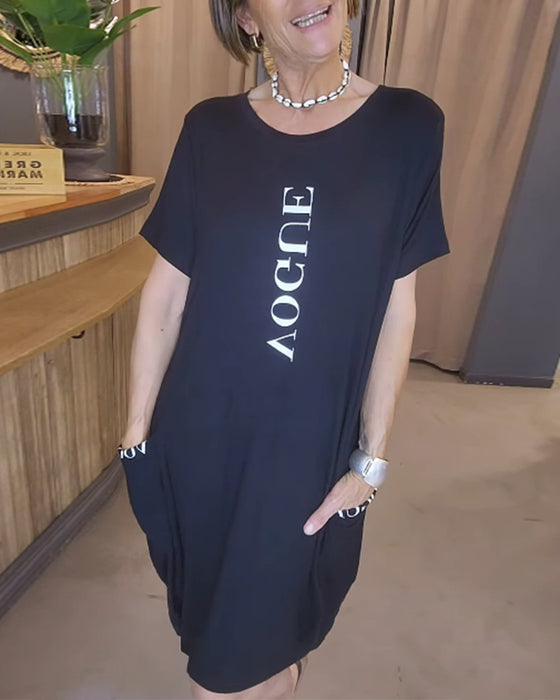 Klänning Casual Kortärmad Lös Bokstavstryck