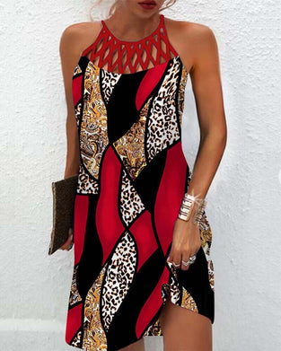 Ihålig ärmlös klänning i kontrastfärg