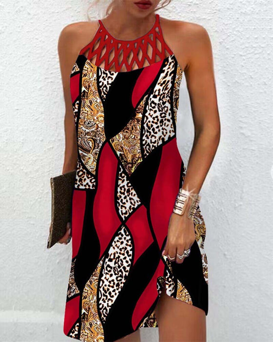 Ihålig ärmlös klänning i kontrastfärg