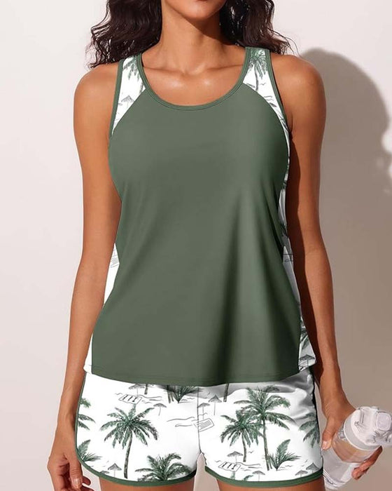 Tankini Färgblock Boyleg Tryckt