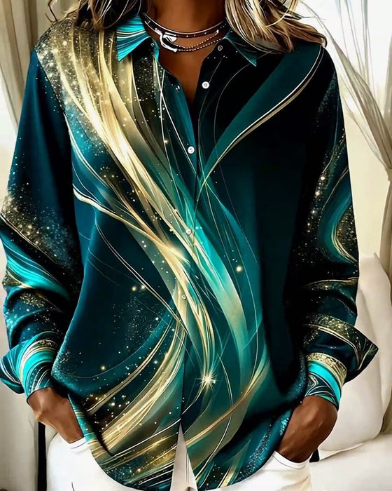 Skjorta med långärmad, avslappnad passform och skimrande mönster