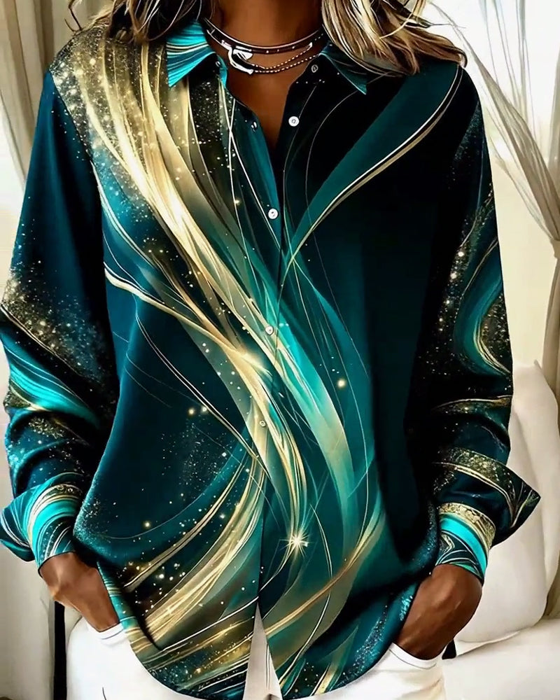 Skjorta med långärmad, avslappnad passform och skimrande mönster