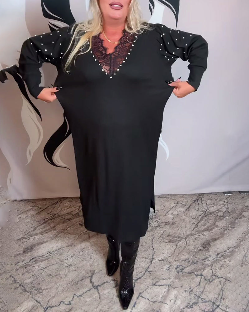 Klänning Spets V-Ringning Modig