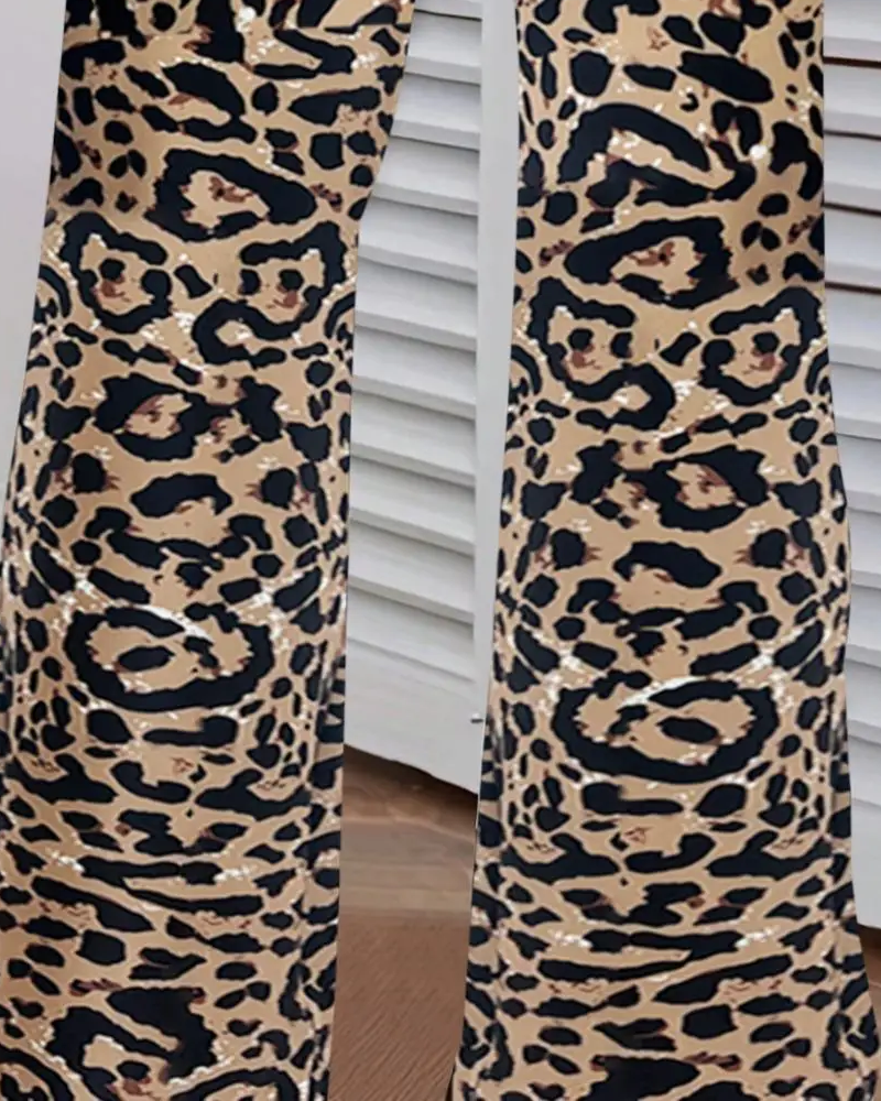 Byxor Kors-Midja Leopard Tryck Uttalade