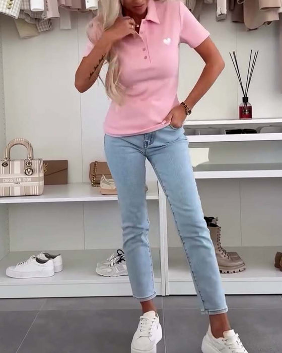 T-shirt Lapel Polo Shirt Enfärgad Slim Fit