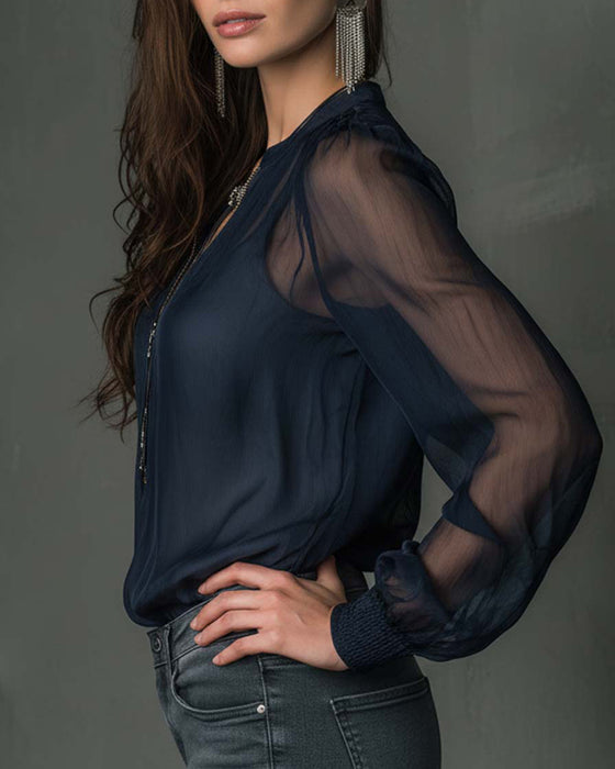 Blus Halv-blixtlås Nätlångärmad