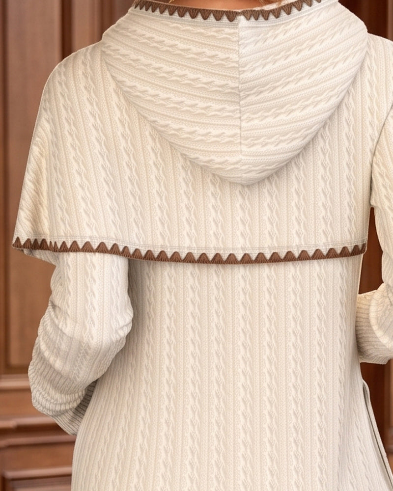 Stickad Topp Asymmetrisk Färgblockering Huva