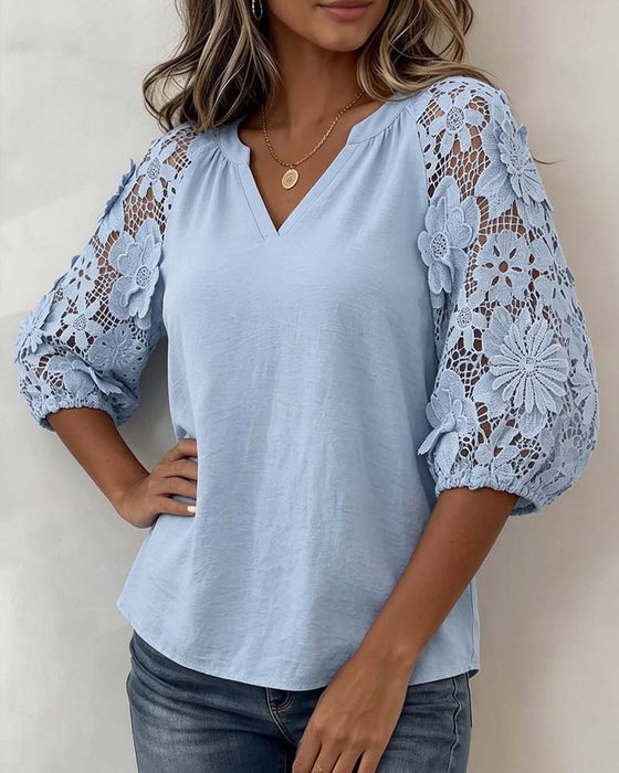 Blus Blommig Patchwork Casual