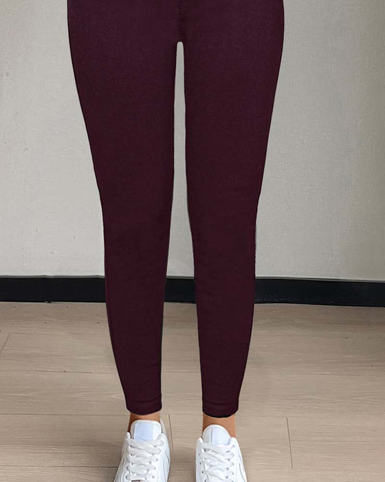Byxa Kvinnors Ficka Enfärgad Slimmad Casual