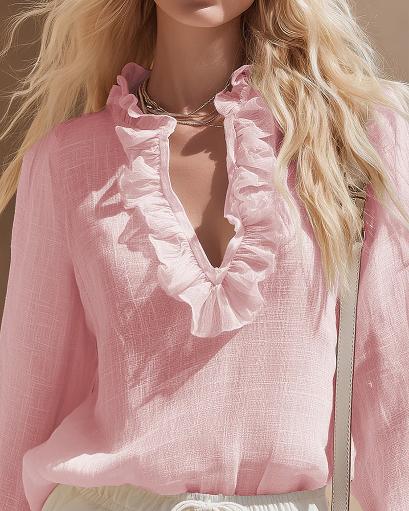 Blus Rynkad Lång Ärm Linne