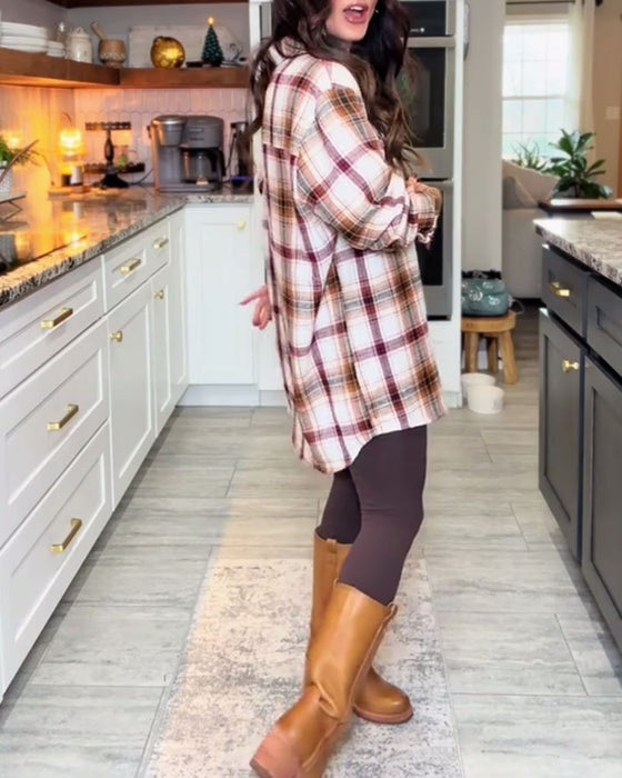 Skjorta med avslappnad löst rutig ficka