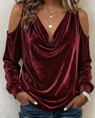 Blus Sammet Bardot Cowl Hals Lång Ärm