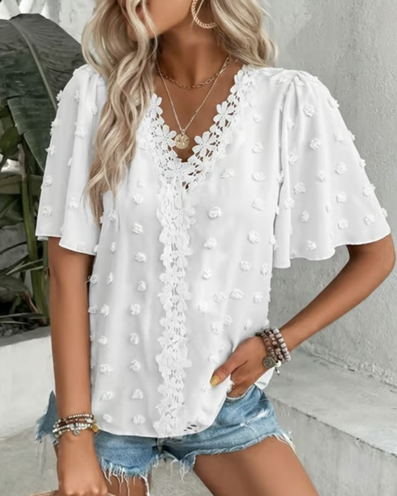 Blus Sammanfogad Jacquard Volangärm