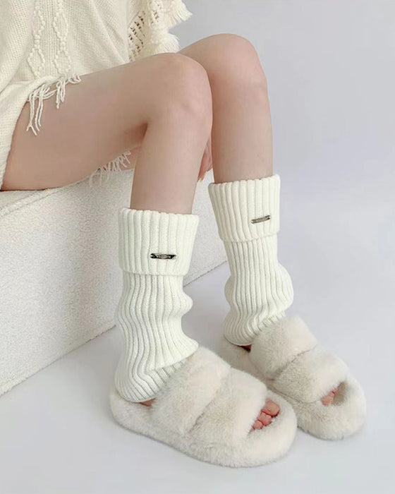 Damers Enkla Enfärgade Benvärmare Med Metallmärke, Minimalistiskt Dammode