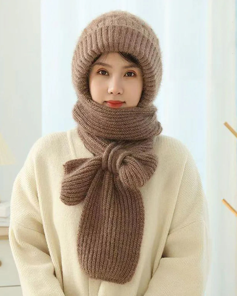 Vinter Mångsidig Stickad Huva Halsduk För Kvinnor