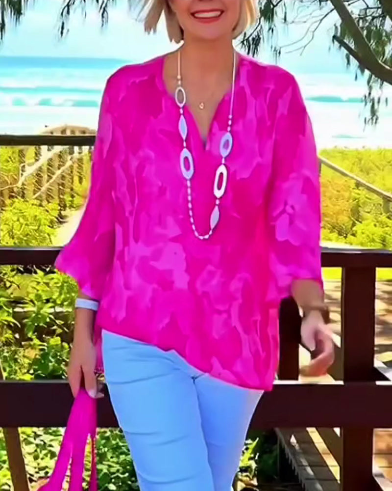 Blus V-Ringad Lätt Tryck