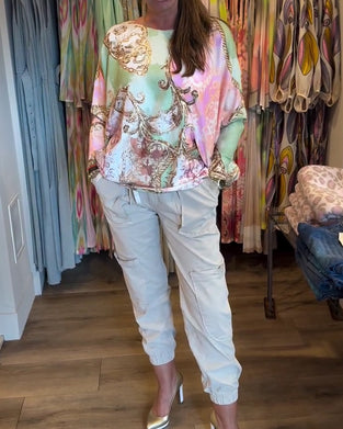 Topp Tryck Löst Drop Axel Lång Ärm