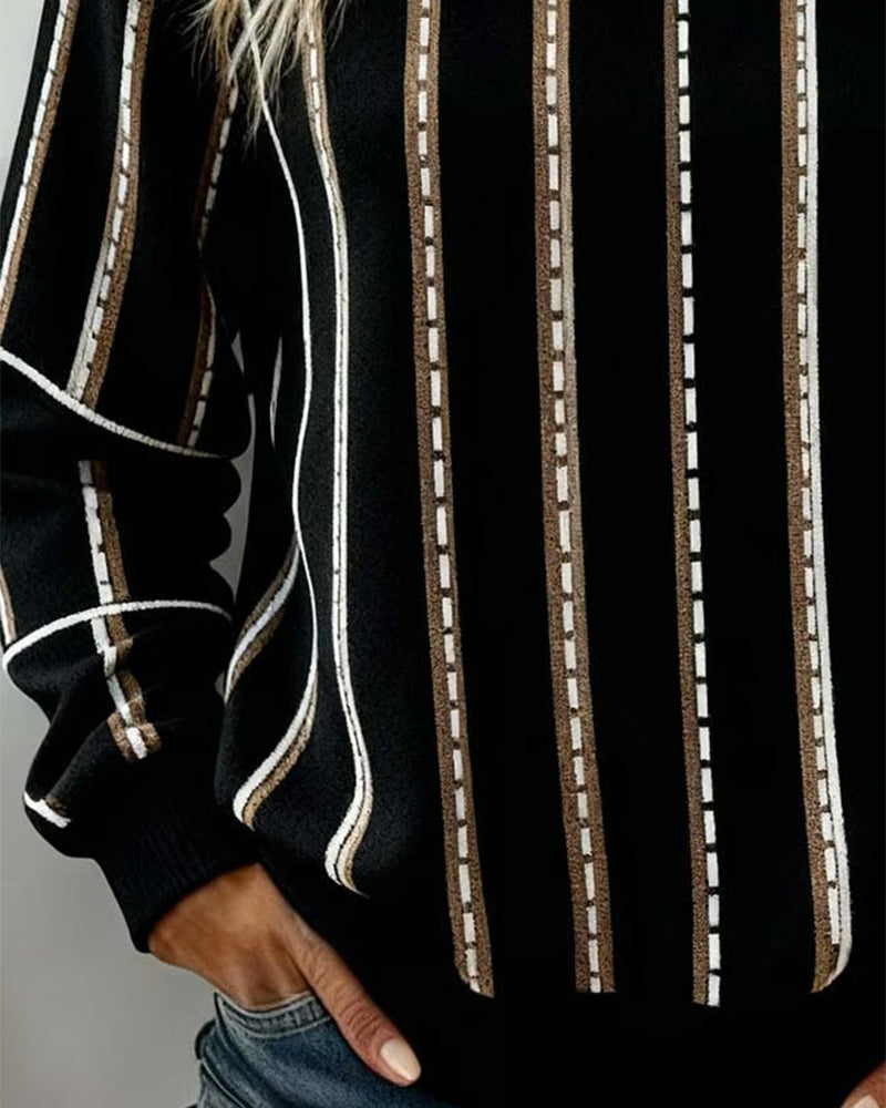 Sweatshirt Med Vertikala Ränder Och Rund Halsring