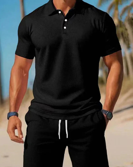 Herr 2-Delad Polo- Och Shortsset För Sommaren