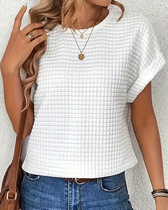 T-Shirt Rund Hals Enfärgad Fladderärm