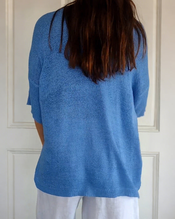 💖 Enfärgad Stickad Topp Med V-Ringning