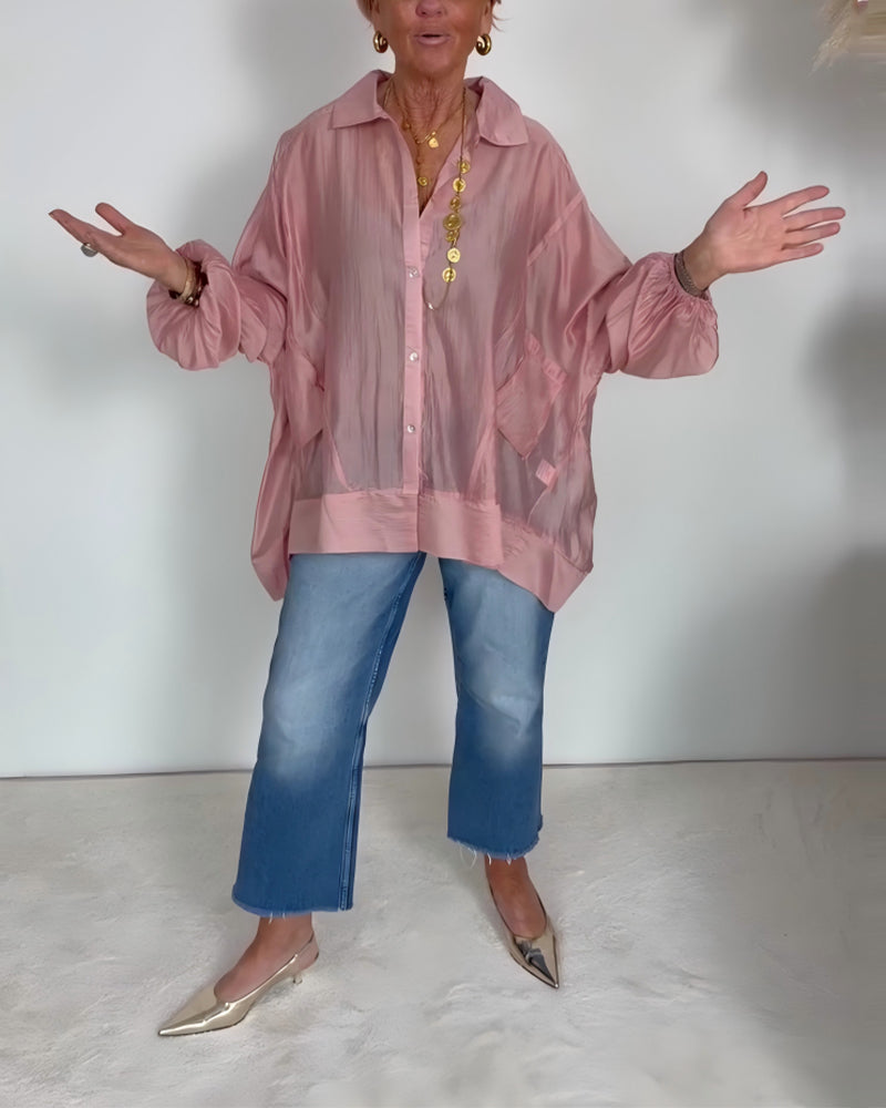 Skjorta Lykta Ärm Sheer Lös